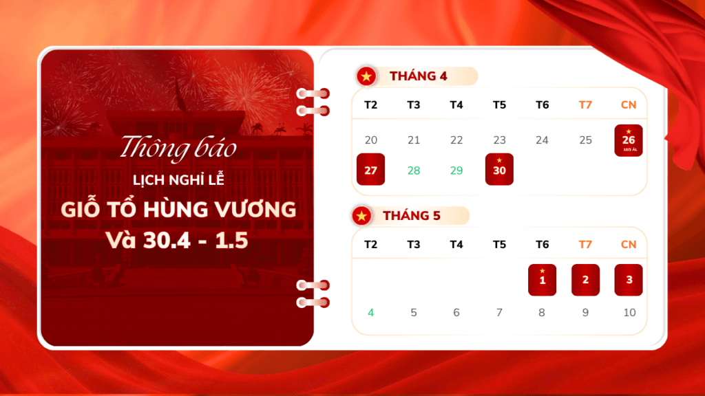 Visiz Thông báo Lịch nghỉ lễ Giỗ Tổ Hùng Vương và 30/04 - 01/05